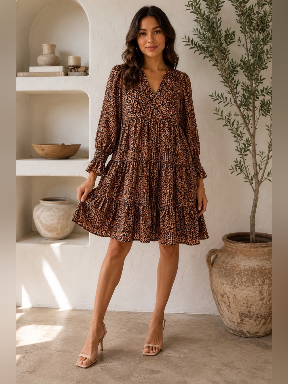 Pomander Place Kenzo Leopard Print Tiered Mini Dress Medium Animal Print
